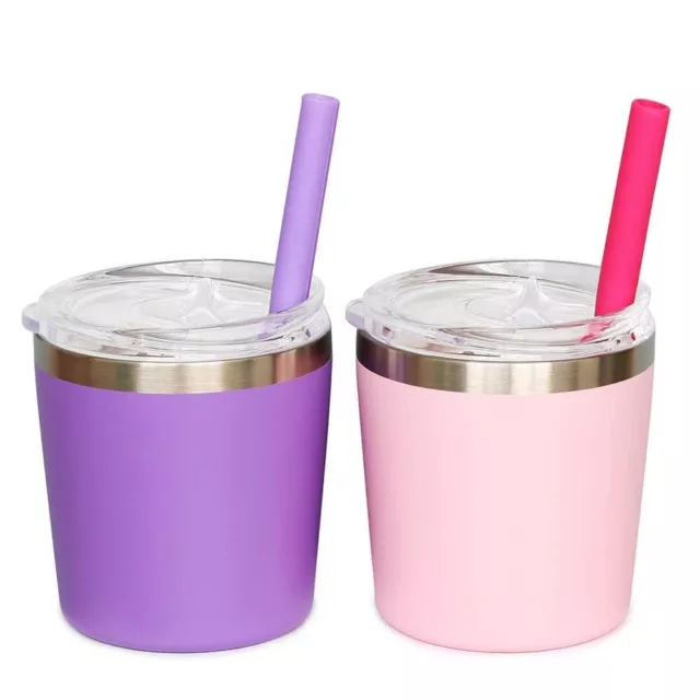 Cute Stainless Steel kids Cup with Lids, Silicone Straw Cup for Toddlers, Min...