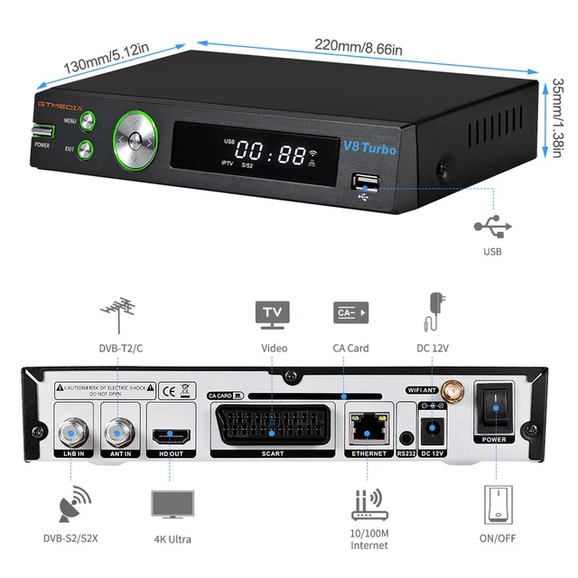 DVB-S2X+ATSC J.83B Combo Tuner Box Satellite TV Receiver Wifi RJ45 HEVC 10bit US