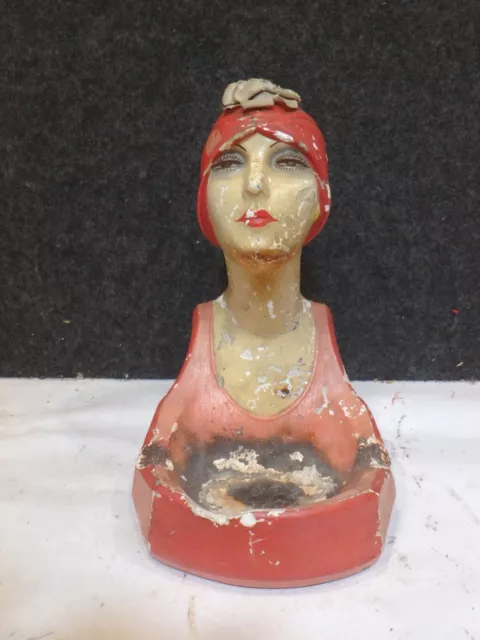 RARE VINTAGE 1930's ART DECO FIGURAL WOMAN CHALKWARE ASHTRAY RARE VINTAGE 1930's ART DECO FIGURAL WOMAN CHALKWARE ASHTRAY