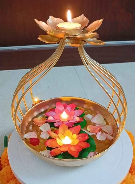 Urli Bowl Flower Design with Tealight Candle Holder diwali decor 6 in