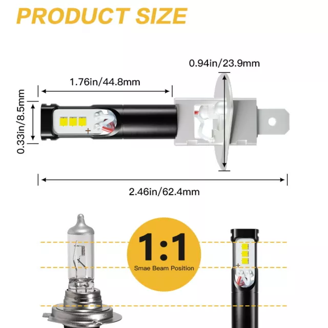 Nighteye H1 H3 H7 H11 9005 9006 LED Fog Light Bulbs Replace Kit DRL Lamp 6000K 2