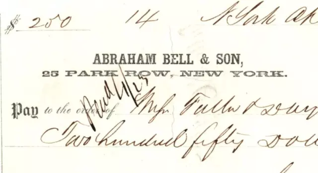 1853 Pre Civil War Bank Check Abraham Bell & Son Chk #14 - $250