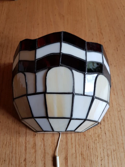 Kleine Wandlampe im Tiffany Style beige braun gemustert, Zugschnur, 1 x E 14 Glü