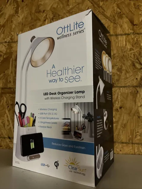 OttLite LED Desk Organizer Lamp with Wireless Charging Stand