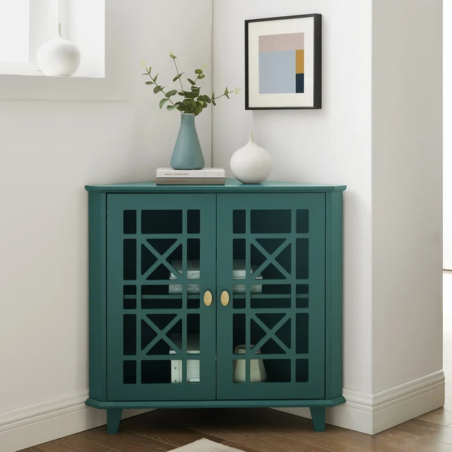 Corner Cabinet Space Saving Storage Accent Console furniture Shelf Doors Display