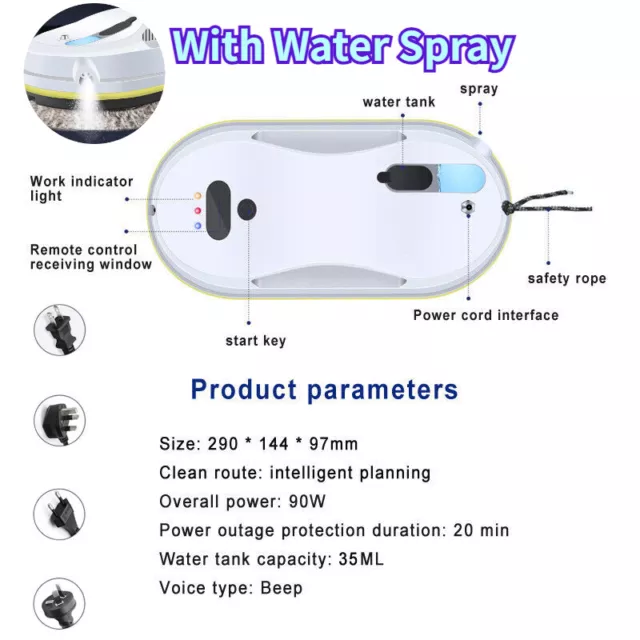 Home Automatic Window Cleaning Robot Intelligent Remote Control W/ Water Spray