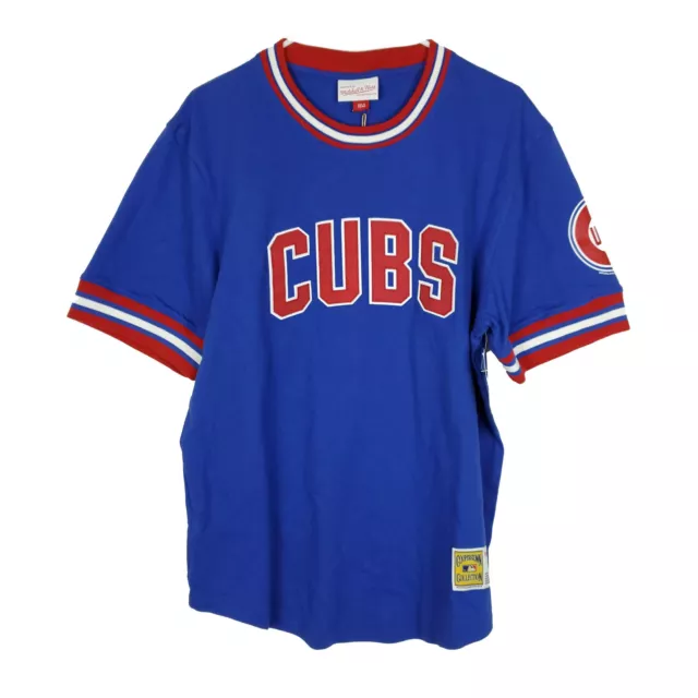 Chicago Cubs Mitchell & Ness MLB Shirt S Small Blue Red White Stripe Ribbed NWT