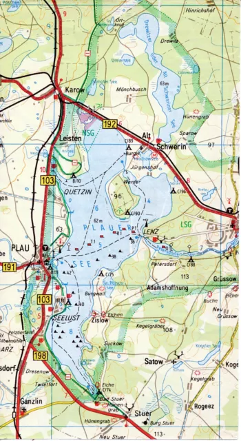 Plau Seelust Stuer 1964 orig. Teil-Wanderkarte Lenz Alt-Schwerin Karow Malchow