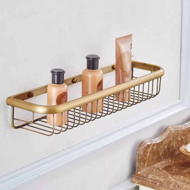 Antique Brass Wall Mounted Bathroom Shower Shelf Storage Basket Caddy Rack