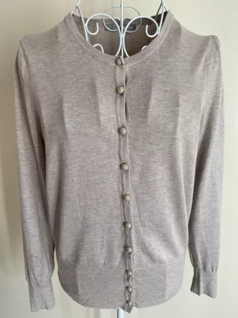 M&S Women’s Cardigan Size 10 Light Beige With Buttons Long Sleeved Crew Neck