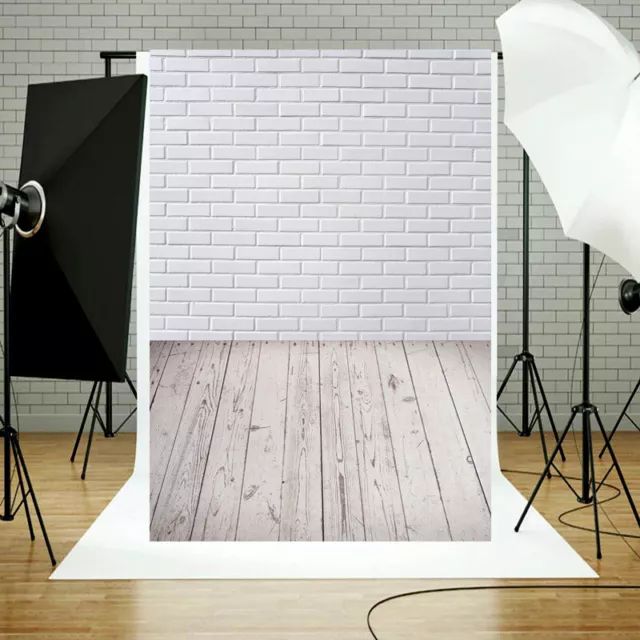 White Brick Wall Wood Floor Photography Photo Studio Backdrop Background