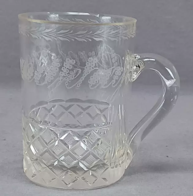 Mid 19th Century German Engraved Aus Freundschaft Flint Glass Mug / Tankard