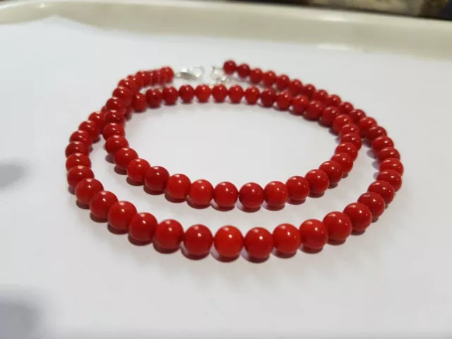Cuentas de piedras preciosas redondas de coral rojo 1 collar + 1 pulsera...