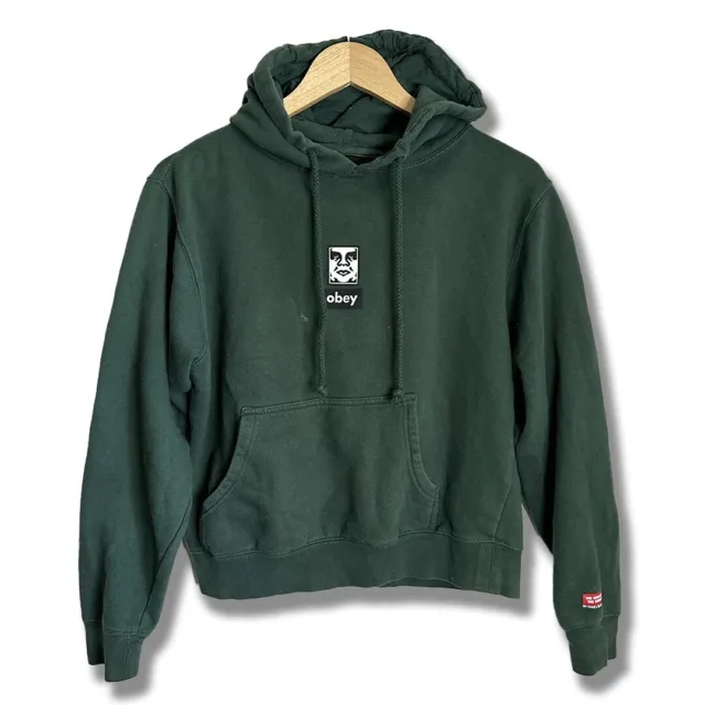 Obey Sweatshirt Youth M Green Vintage Logo Box Hoodie Long Sleeve Hooded Y2K