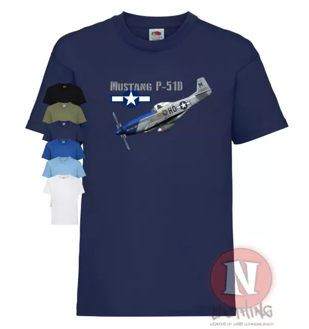 MUSTANG P51 D T-shirt WW2 aircraft USAF fighter plane kids tee $19.02 ...