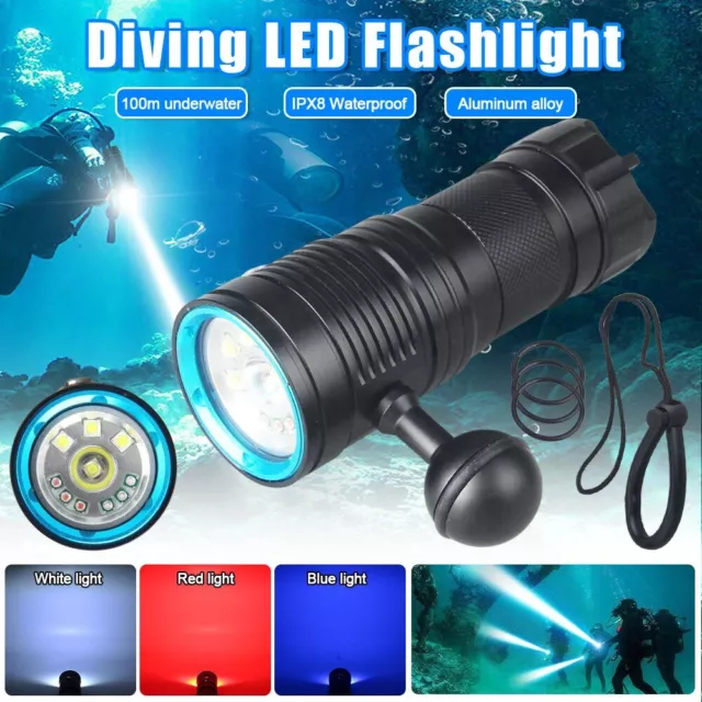 Professional Dive Light LED Flashlight Scuba Torch Diving 100M  Photograph Lamp