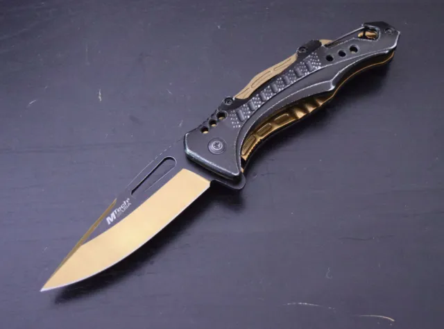 8" M-Tech Mt-A705 Black/Gold Folding Knife Customized