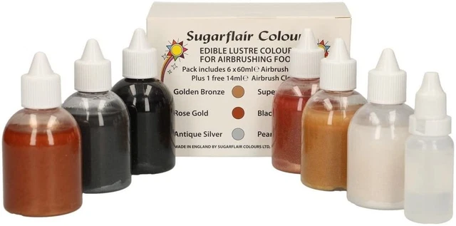 Juego De Colores Para Aerógrafo Con Purpurina Sugarflair, 6 X 60 Ml