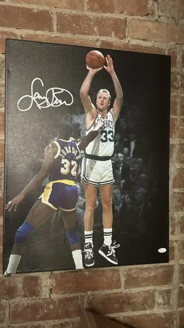 Larry Bird Autographed Canvas 24”H X 18”W JSA Authenticated NBA Boston Celtics