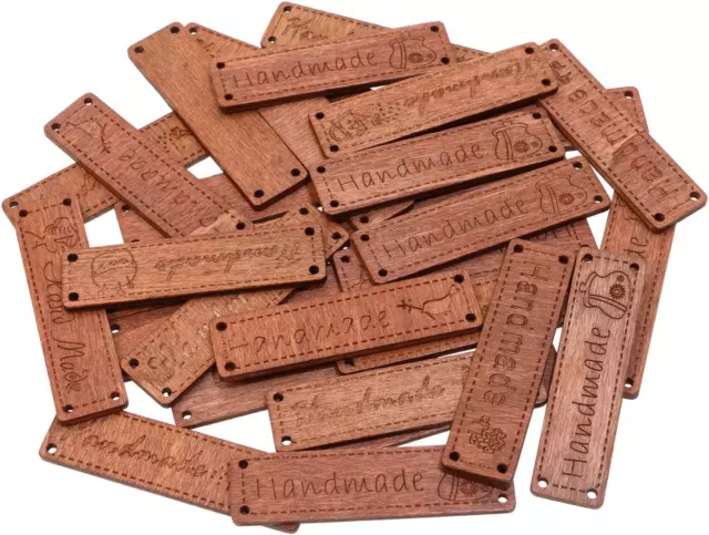 30PCS Wooden Buttons Handmade Wood Hang Tags Labels with 4 Holes for Sewing Croc