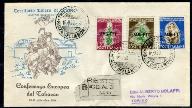 Fdc Venetia Club Trieste A 1950 Conferenza Europea Tabacco  Viaggiata In Racc.