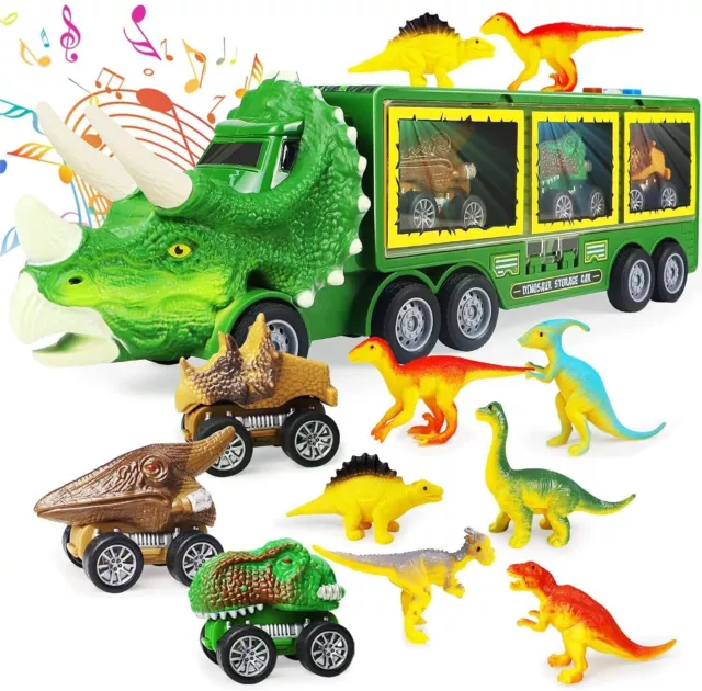 Kids Dinosaur Truck Toy Gift Storage Car Transport Carrier Model W/Music Light