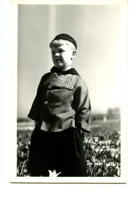 Dutch Boy at Van Braght Tulip Farm-Holland-Michigan-Vintage RPPC Photo Postcard