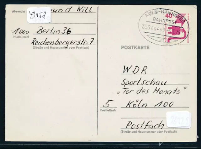 43058) Bahnpost Ovalstempel Köln - Hannover ZUG 00440, Karte 1975