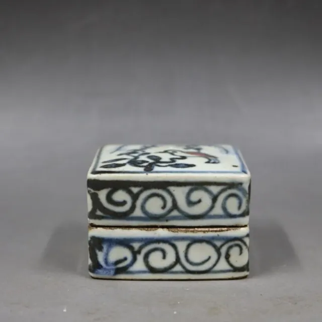 Old Chinese Porcelain color hand painted flowers bird Square ink pad box 6159
