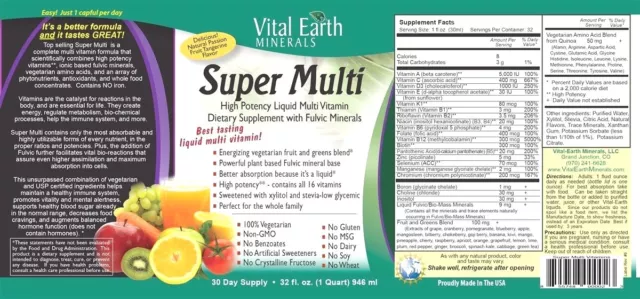 Vital Earth Minerals SUPER MULTI Liquid Vitamin with Fulvic 32 oz PASSION FRUIT 2