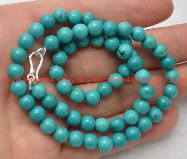 Genuine Natural 6mm Blue Turquoise Round Gemstone Beads Necklace Jewelry 18"