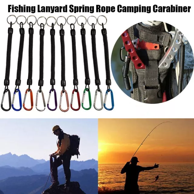 Fishing Lanyards Spring Elastic Rope Anti-lost Phone Keychain Camping Carabiner