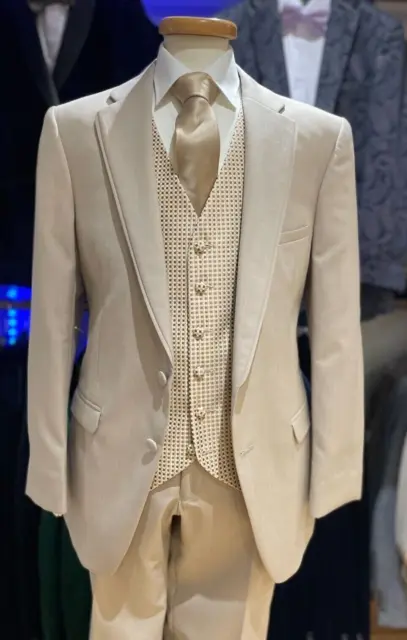 Beige Matrimonio Abito Avena 2 Pezzi Giacca + Pantaloni Formale Estate Uomo Big