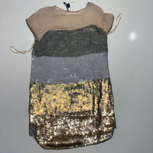 French Connection Sequin Mini Dress Short Sleeve  Size 10 Short Sheer NWT 2