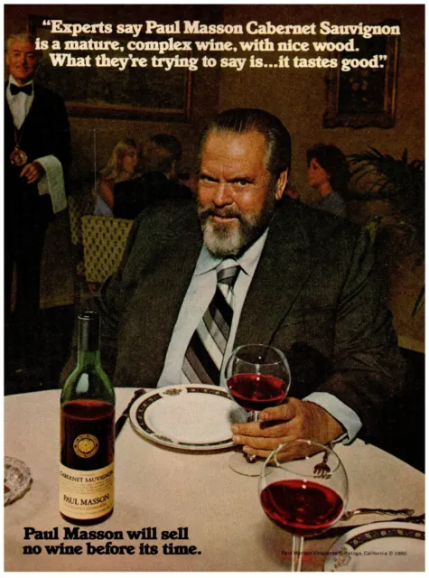 Orson Wells Paul Masson Cabernet Sauvignon Wine Vintage Print Advertisement 1980