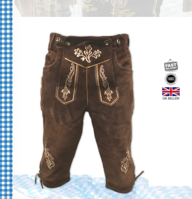 Pantaloni in vera pelle scamosciata bavarese da uomo UK TAGLIA 36" / EUR 52 lunghezza ginocchio