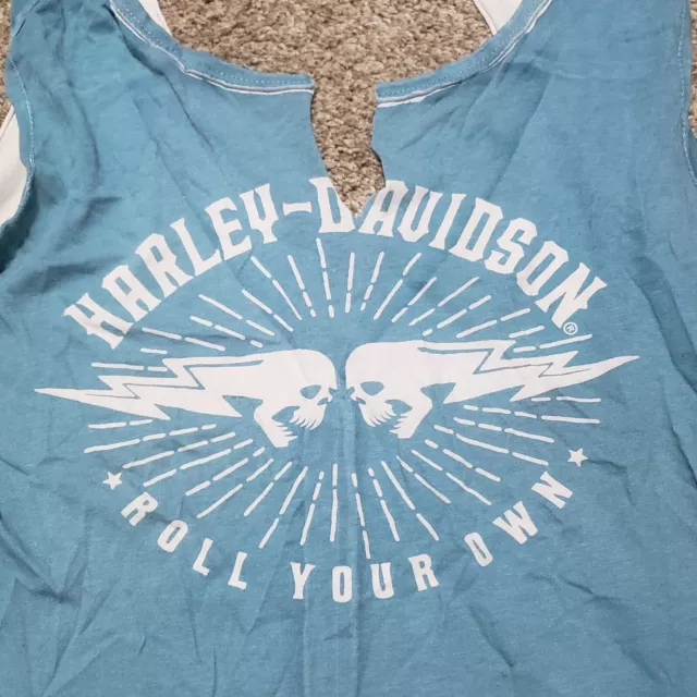 Harley Davidson Roll Your Own Blue Tank Top Open Back Shirt Adult Womens S Small