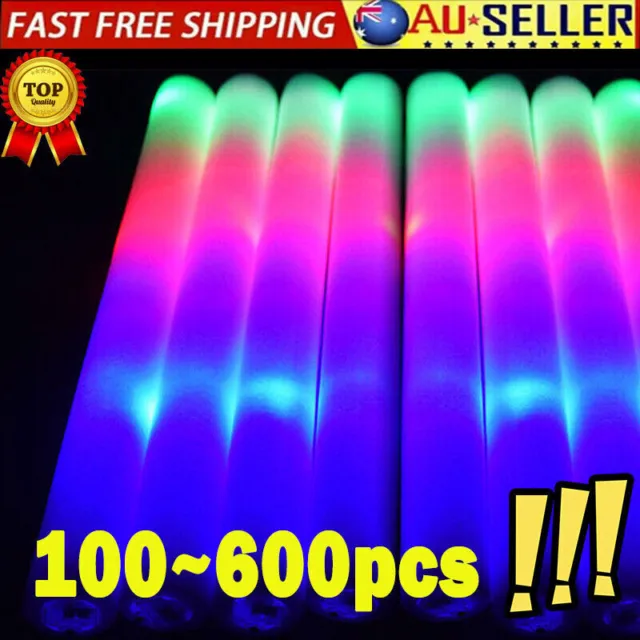 100-600pcs LED Foam Sticks RGB Colourful Glow Stick Flashing Light Rave Party AU