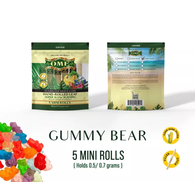 15X OME PALM LEAF WRAPS GUMMY BEAR Mini size 3 Packs FREE SHIPPING