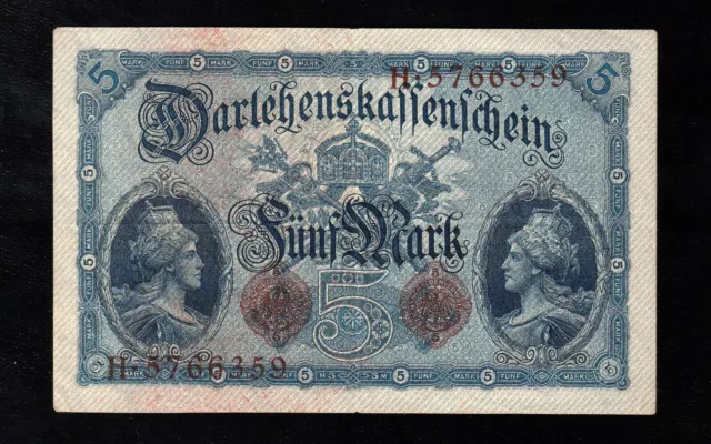 Germany Empire 1914  Kaiser WW1 5 Mark P 47 DARLEHENSKASSENSCHEIN RARE !