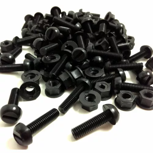 Plastic Number Plate Nuts & Black Bolts - 200 Pieces 100 sets Motorcycle Bolts