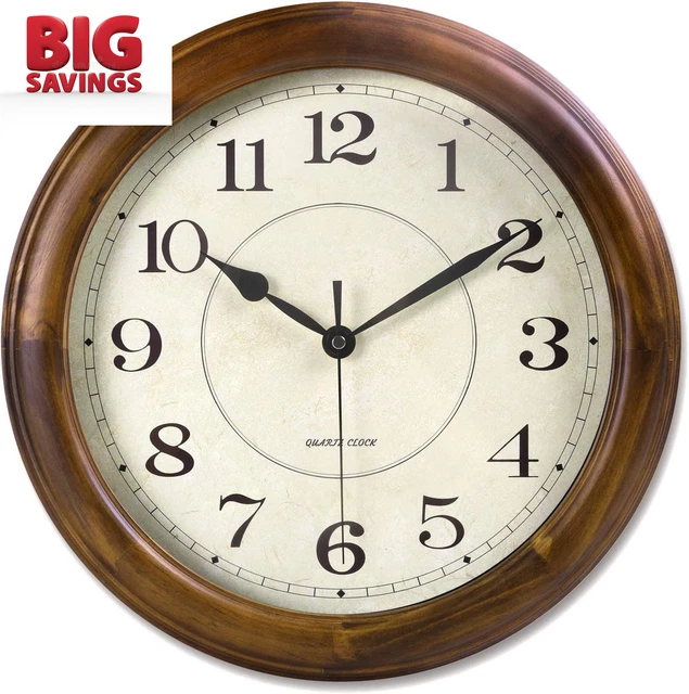 Wall Clock Wood 14 Inch Silent Wall Clock Large Decorative Battery Operated Non
