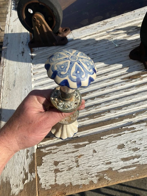 porcelain beautiful rare door knobs flow blue stoneware set vintage antique