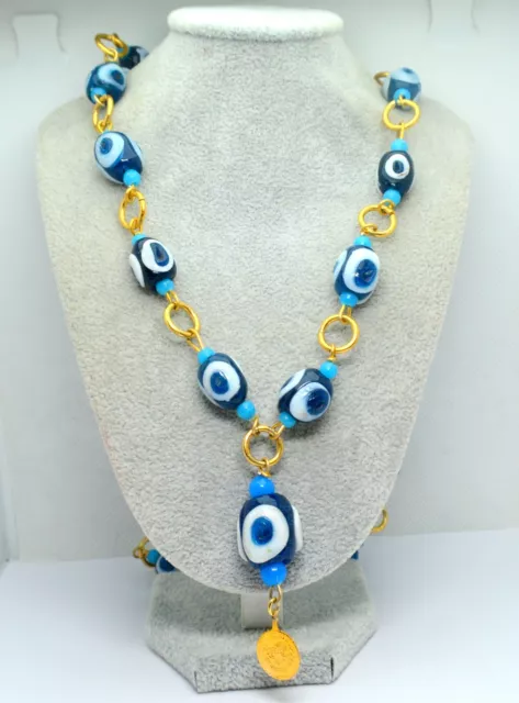 Vintage Murano Glass Evil Eye Necklace With Ottoman Medallion