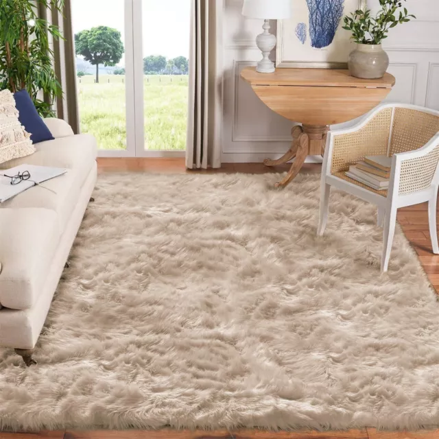 Faux sheepskin Rug Beige Faux Fur Fluffy Area rug for Living Room Bedroom Decor