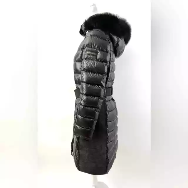 BURBERRY | Abbeydale Black Glossy Down Puffer Jacket Coat Fox Fur Trim Size US 8 3