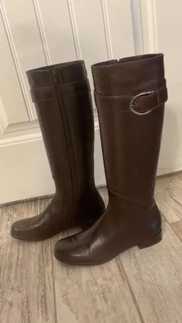 Stuart Weitzman Luxury Leather Boots High Knee Brown Mahogany Women's Size 7.5