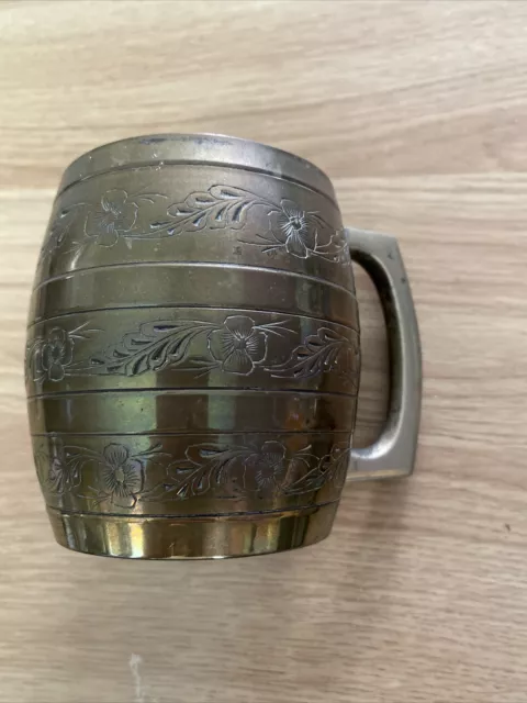 Vintage EPNS Silver Plate 1 Pint Tankard Barrel Floral Engraved Design