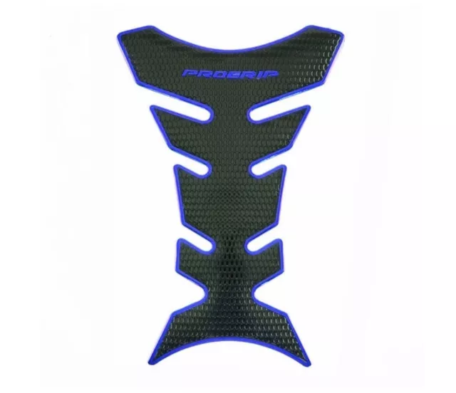 3D Petrol Tank Pad Protector Decal Pro Grip Perforated Gloss Black+Chrome Blue