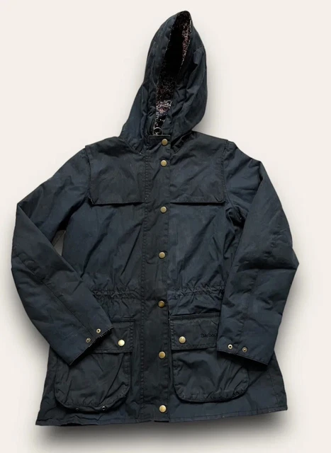 BARBOUR LADIES BLAISE Wax Jacket with Liberty Print Navy Size 16